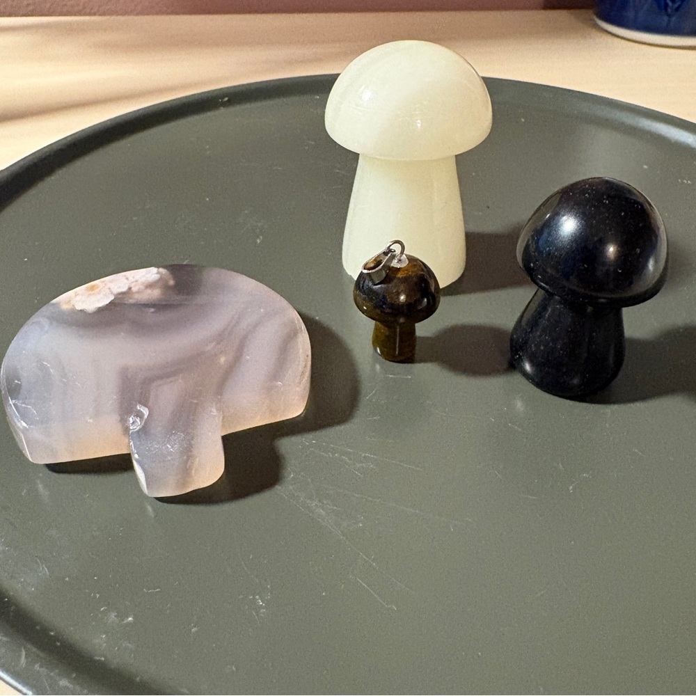 Crystal Lot Mushrooms Onyx Obsidian Flower Agate Tigers Eye Pendant Shroom Stone